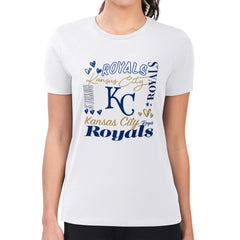 Kansas City Royals G-III 4Her by Carl Banks Women's Super-Slim Fit Lightweight Collage Team Graphic Crew Neck T-Shirt - White T-shirts