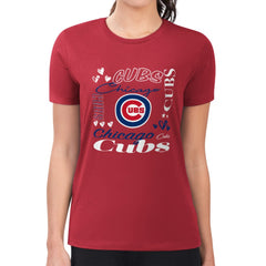 Chicago Cubs G-III 4Her by Carl Banks Women's Super-Slim Fit Lightweight Collage Team Graphic Crew Neck T-Shirt - Red T-shirts