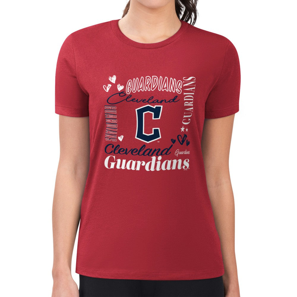 Cleveland Guardians G-III 4Her by Carl Banks Women's Super-Slim Fit Lightweight Collage Team Graphic Crew Neck T-Shirt - Red T-shirts