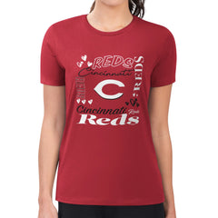 Cincinnati Reds G-III 4Her by Carl Banks Women's Super-Slim Fit Lightweight Collage Team Graphic Crew Neck T-Shirt - Red T-shirts