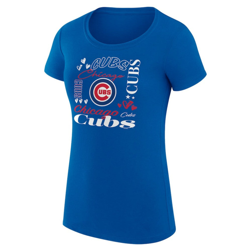 Chicago Cubs G-III 4Her by Carl Banks Women's Super-Slim Fit Lightweight Collage Team Graphic Crew Neck T-Shirt - Royal T-shirts