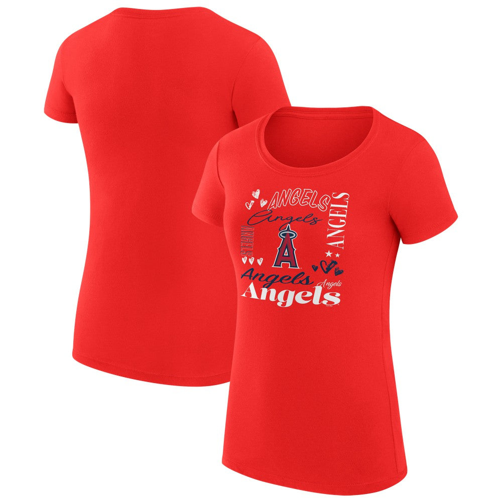 Los Angeles Angels G-III 4Her by Carl Banks Women's Super-Slim Fit Lightweight Collage Team Graphic Crew Neck T-Shirt - Red T-shirts