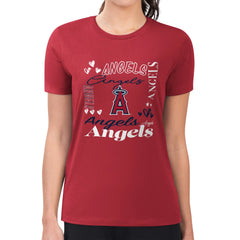 Los Angeles Angels G-III 4Her by Carl Banks Women's Super-Slim Fit Lightweight Collage Team Graphic Crew Neck T-Shirt - Red T-shirts