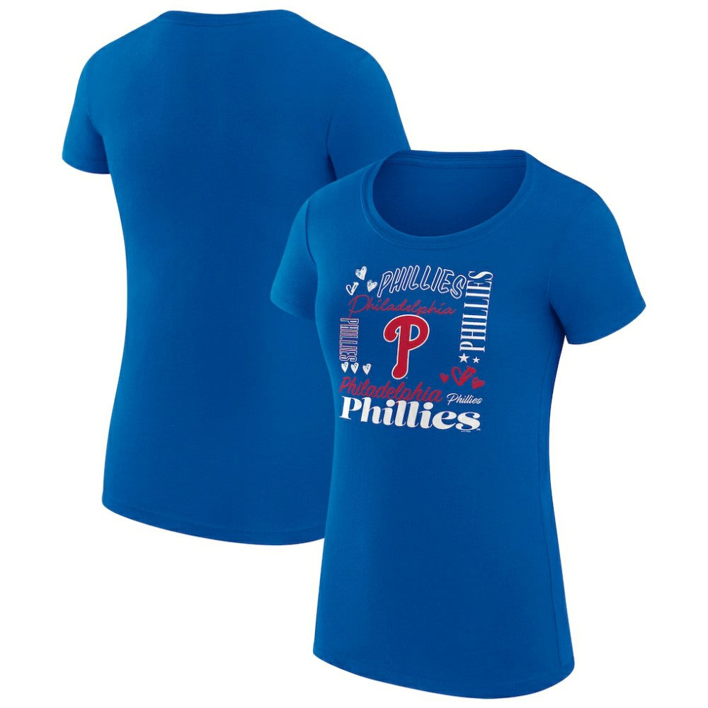 Philadelphia Phillies G-III 4Her by Carl Banks Women's Super-Slim Fit Lightweight Collage Team Graphic Crew Neck T-Shirt - Royal T-shirts