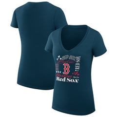 Boston Red Sox G-III 4Her by Carl Banks Women's Super-Slim Fit Lightweight Collage Team Graphic V-Neck T-Shirt - Navy T-shirts