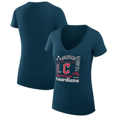 Cleveland Guardians G-III 4Her by Carl Banks Women's Super-Slim Fit Lightweight Collage Team Graphic V-Neck T-Shirt - Navy T-shirts