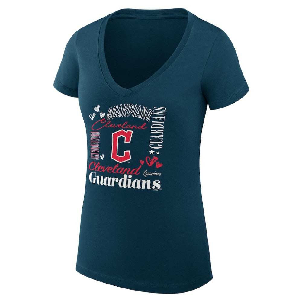 Cleveland Guardians G-III 4Her by Carl Banks Women's Super-Slim Fit Lightweight Collage Team Graphic V-Neck T-Shirt - Navy T-shirts