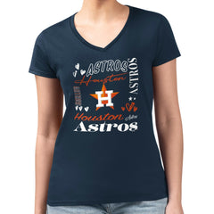 Houston Astros G-III 4Her by Carl Banks Women's Super-Slim Fit Lightweight Collage Team Graphic V-Neck T-Shirt - Navy T-shirts
