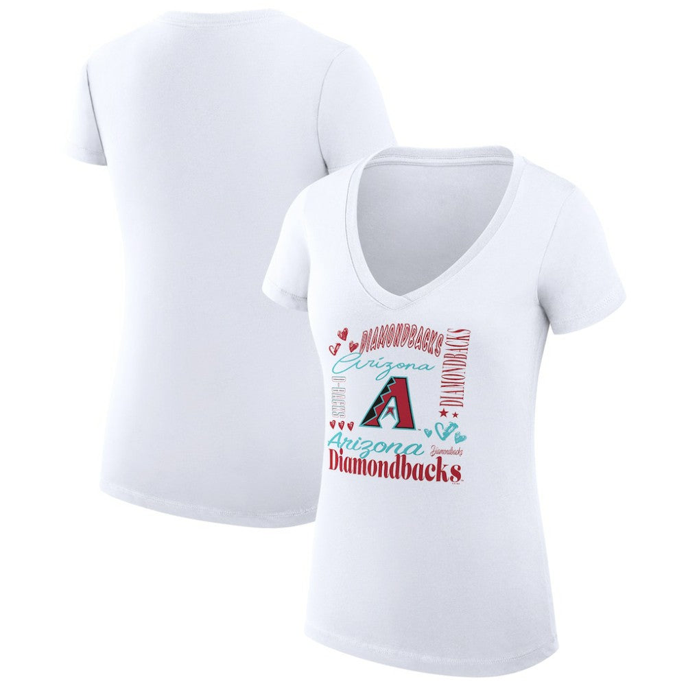 Arizona Diamondbacks G-III 4Her by Carl Banks Women's Super-Slim Fit Lightweight Collage Team Graphic V-Neck T-Shirt - White T-shirts