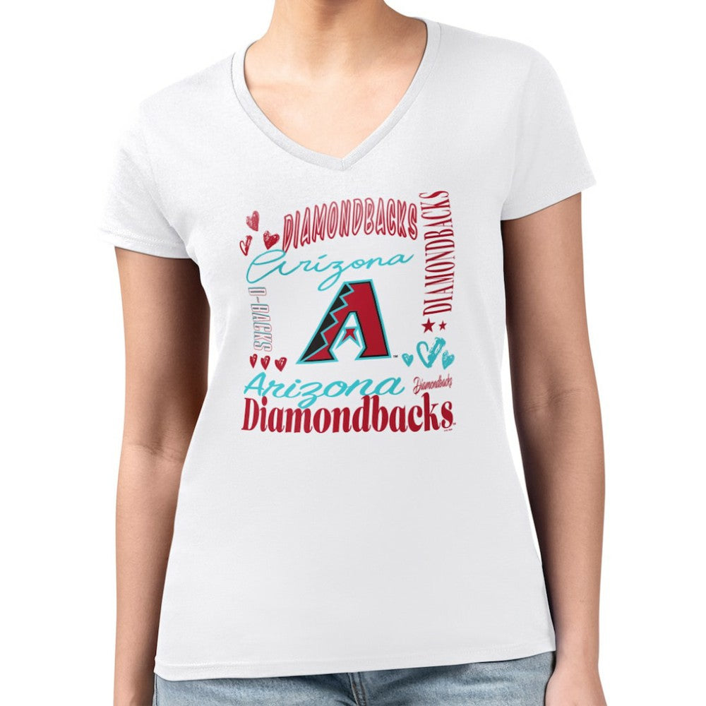 Arizona Diamondbacks G-III 4Her by Carl Banks Women's Super-Slim Fit Lightweight Collage Team Graphic V-Neck T-Shirt - White T-shirts