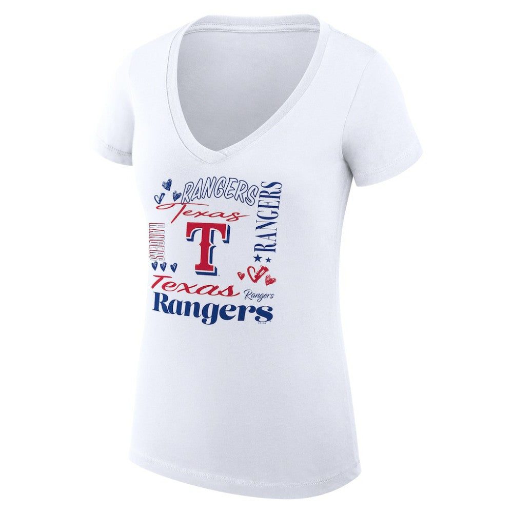 Texas Rangers G-III 4Her by Carl Banks Women's Super-Slim Fit Lightweight Collage Team Graphic V-Neck T-Shirt - White T-shirts