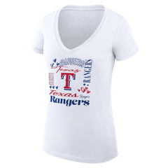 Texas Rangers G-III 4Her by Carl Banks Women's Super-Slim Fit Lightweight Collage Team Graphic V-Neck T-Shirt - White T-shirts