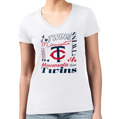 Minnesota Twins G-III 4Her by Carl Banks Women's Super-Slim Fit Lightweight Collage Team Graphic V-Neck T-Shirt - White T-shirts