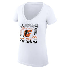 Baltimore Orioles G-III 4Her by Carl Banks Women's Super-Slim Fit Lightweight Collage Team Graphic V-Neck T-Shirt - White T-shirts