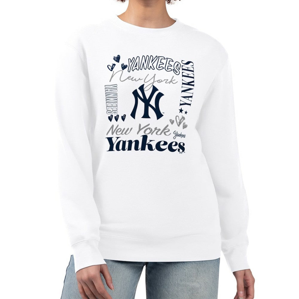 New York Yankees G-III 4Her by Carl Banks Women's Collage Team Graphic Fleece Pullover Hoodie - White Hoodies