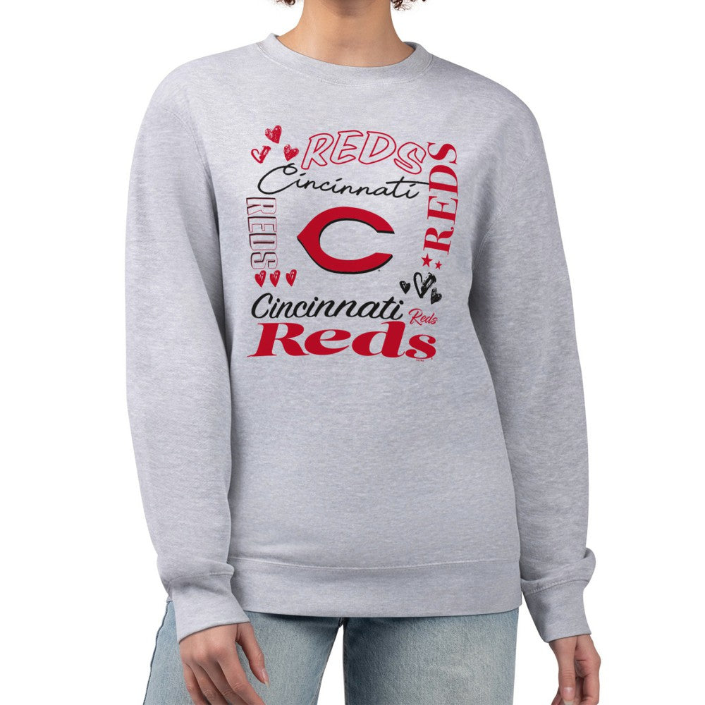 Cincinnati Reds G-III 4Her by Carl Banks Women's Collage Team Graphic Fleece Pullover Hoodie - Heather Gray Hoodies