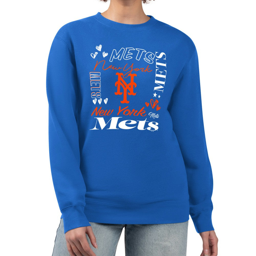 New York Mets G-III 4Her by Carl Banks Women's Collage Team Graphic Fleece Pullover Hoodie - Royal Hoodies