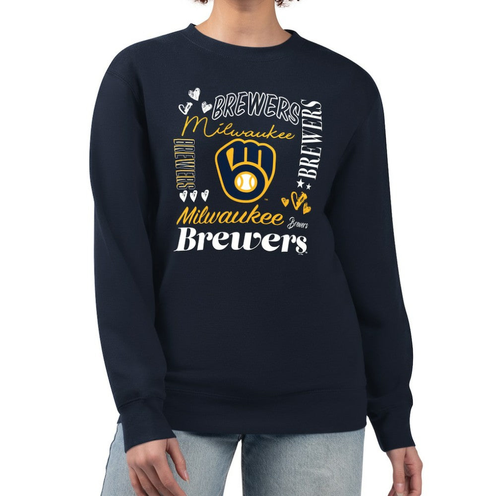 Milwaukee Brewers G-III 4Her by Carl Banks Women's Collage Team Graphic Fleece Pullover Hoodie - Navy Hoodies