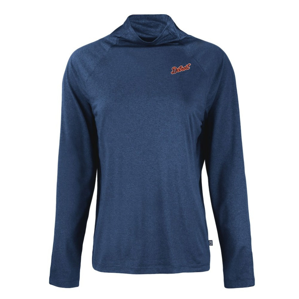 Detroit Tigers Cutter & Buck Women's Cooperstown Collection Coastline Epic Comfort Eco Recycled Funnel Neck Raglan Pullover Top - Navy Pullover
