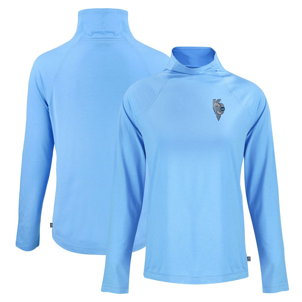 Kansas City Royals Cutter & Buck Women's City Connect Coastline Epic Comfort Eco Recycled Funnel Neck Raglan Pullover Top - Powder Blue Pullover