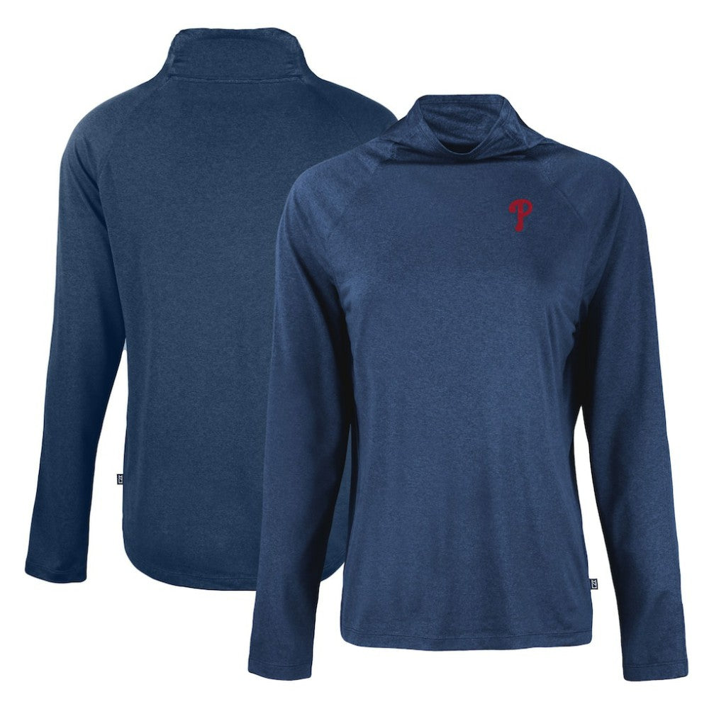 Philadelphia Phillies Cutter & Buck Women's  Coastline Epic Comfort Eco Recycled Funnel Neck Raglan Pullover Top - Navy Pullover