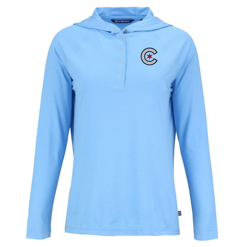 Chicago Cubs Cutter & Buck Women's City Connect Coastline Epic Comfort Eco Recycled Hoodie Raglan Long Sleeve T-Shirt - Powder Blue Hoodies