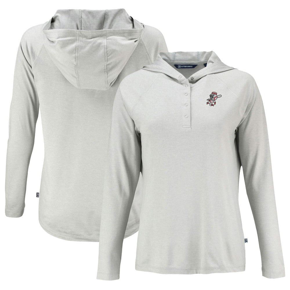 Cincinnati Reds Cutter & Buck Women's Cooperstown Collection Coastline Epic Comfort Eco Recycled Hoodie Raglan Long Sleeve T-Shirt - Gray Hoodies