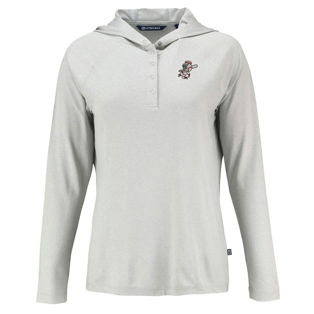 Cincinnati Reds Cutter & Buck Women's Cooperstown Collection Coastline Epic Comfort Eco Recycled Hoodie Raglan Long Sleeve T-Shirt - Gray Hoodies
