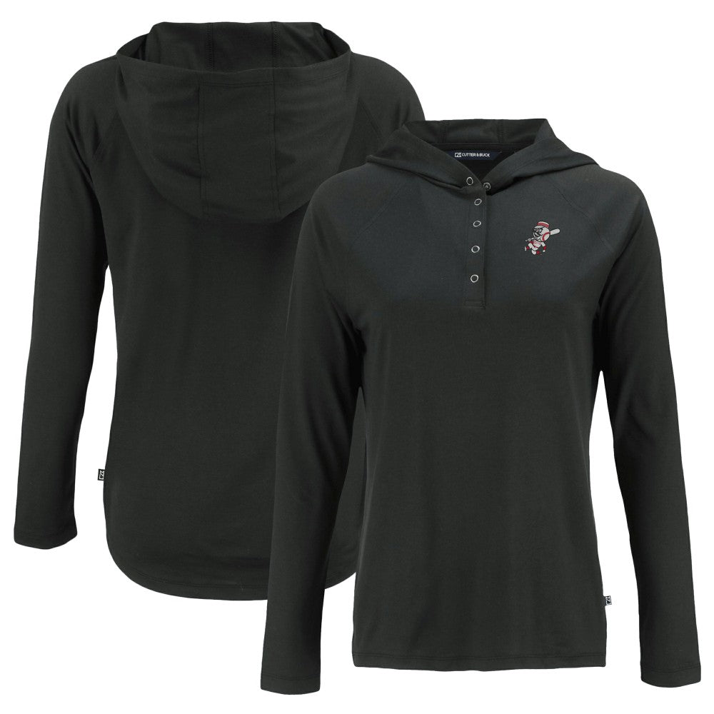 Cincinnati Reds Cutter & Buck Women's Cooperstown Collection Coastline Epic Comfort Eco Recycled Hoodie Raglan Long Sleeve T-Shirt - Black Hoodies