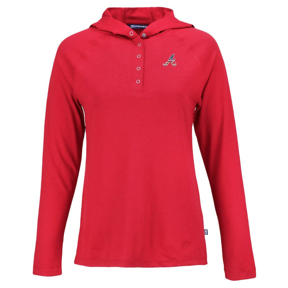 Atlanta Braves Cutter & Buck Women's Stars And Stripes Coastline Epic Comfort Eco Recycled Hoodie Raglan Long Sleeve T-Shirt - Red Hoodies