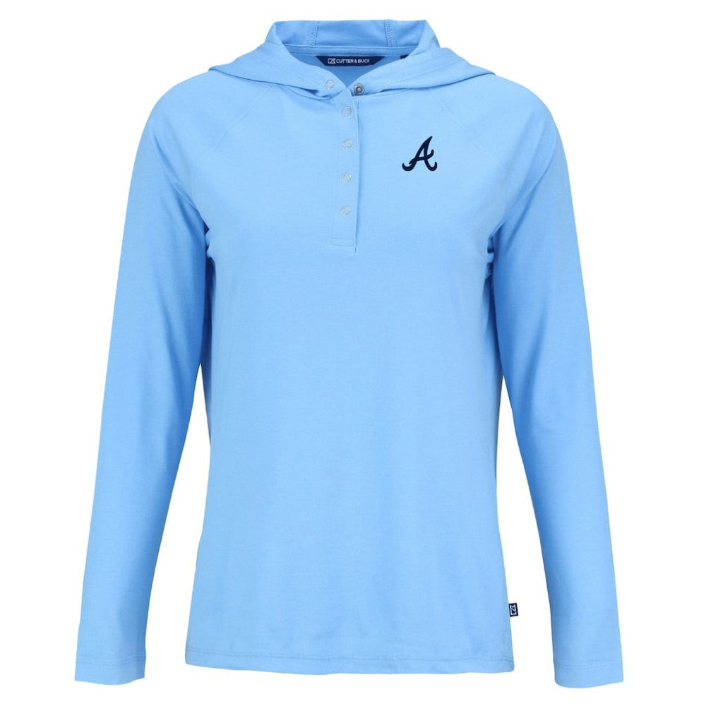 Atlanta Braves Cutter & Buck Women's  Coastline Epic Comfort Eco Recycled Hoodie Raglan Long Sleeve T-Shirt - Powder Blue Hoodies