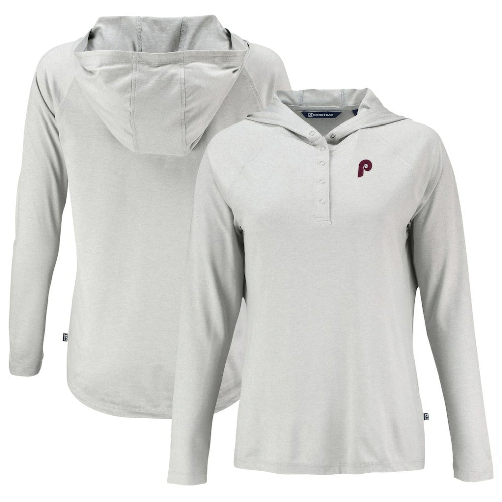 Philadelphia Phillies Cutter & Buck Women's Cooperstown Collection Coastline Epic Comfort Eco Recycled Hoodie Raglan Long Sleeve T-Shirt - Gray Hoodies