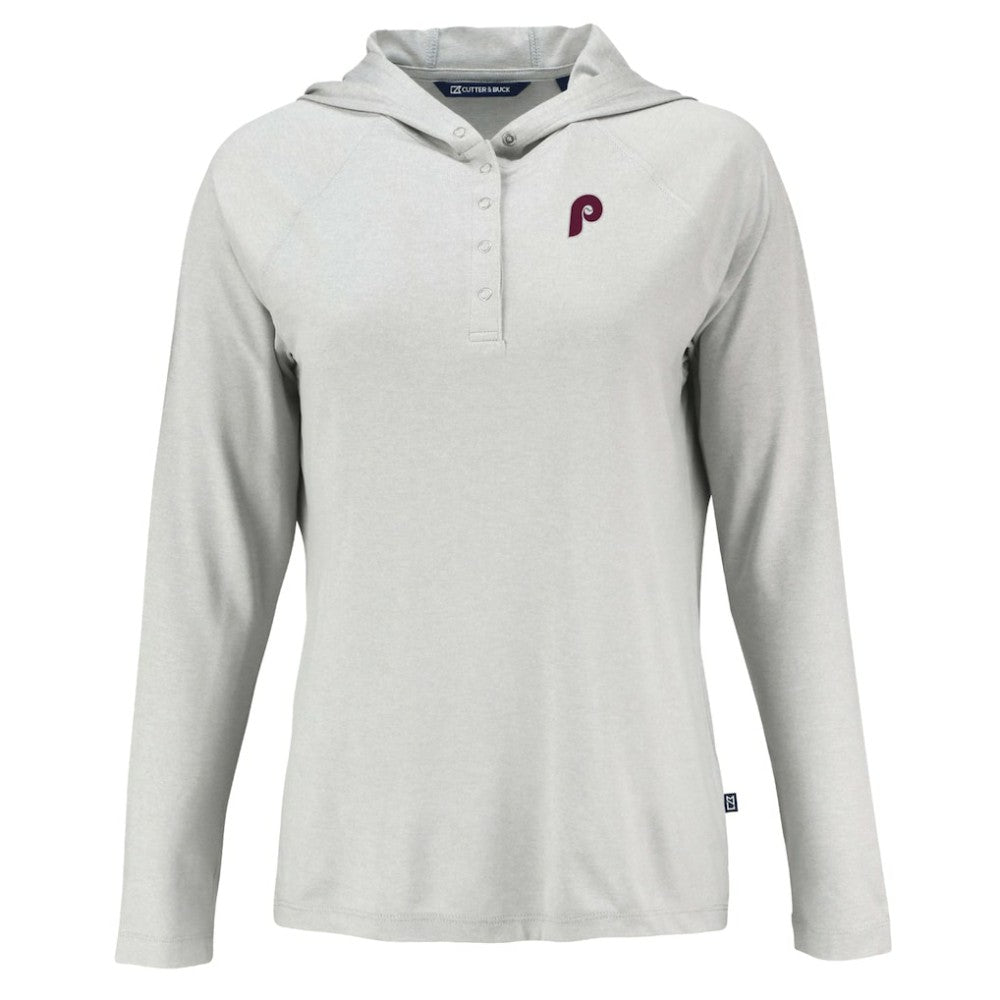 Philadelphia Phillies Cutter & Buck Women's Cooperstown Collection Coastline Epic Comfort Eco Recycled Hoodie Raglan Long Sleeve T-Shirt - Gray Hoodies