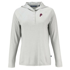 Philadelphia Phillies Cutter & Buck Women's Cooperstown Collection Coastline Epic Comfort Eco Recycled Hoodie Raglan Long Sleeve T-Shirt - Gray Hoodies
