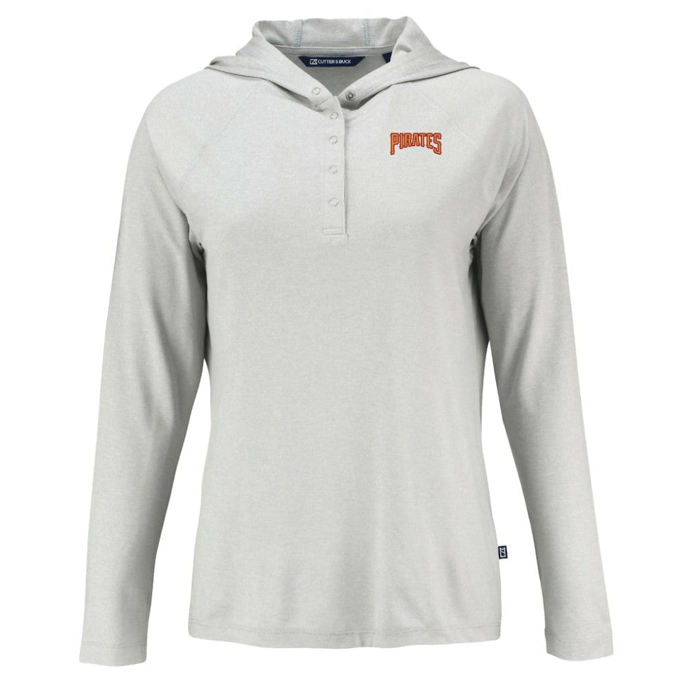 Pittsburgh Pirates Cutter & Buck Women's Cooperstown Collection Coastline Epic Comfort Eco Recycled Hoodie Raglan Long Sleeve T-Shirt - Gray Hoodies