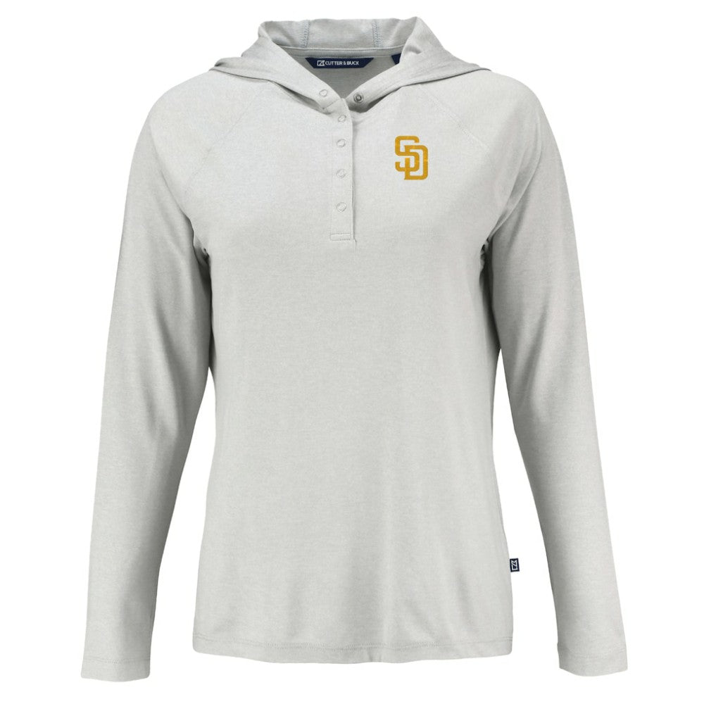 San Diego Padres Cutter & Buck Women's  Coastline Epic Comfort Eco Recycled Hoodie Raglan Long Sleeve T-Shirt - Gray Hoodies