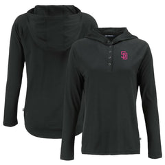San Diego Padres Cutter & Buck Women's City Connect Coastline Epic Comfort Eco Recycled Hoodie Raglan Long Sleeve T-Shirt - Black Hoodies