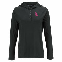San Diego Padres Cutter & Buck Women's City Connect Coastline Epic Comfort Eco Recycled Hoodie Raglan Long Sleeve T-Shirt - Black Hoodies