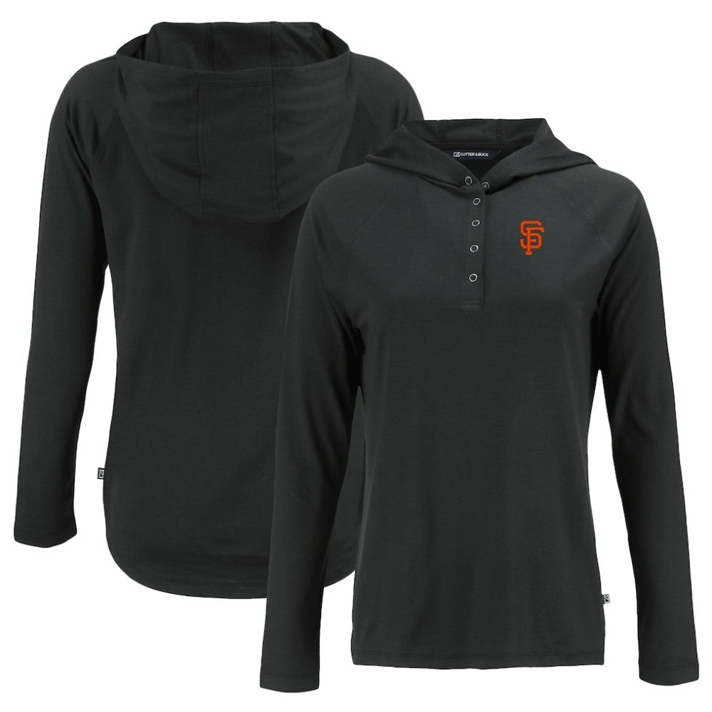 San Francisco Giants Cutter & Buck Women's  Coastline Epic Comfort Eco Recycled Hoodie Raglan Long Sleeve T-Shirt - Black Hoodies