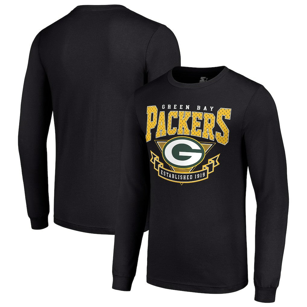 Green Bay Packers Starter '80s Inspired Team Logo Long Sleeve T-Shirt - Black T-shirts
