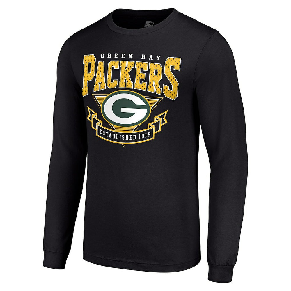 Green Bay Packers Starter '80s Inspired Team Logo Long Sleeve T-Shirt - Black T-shirts