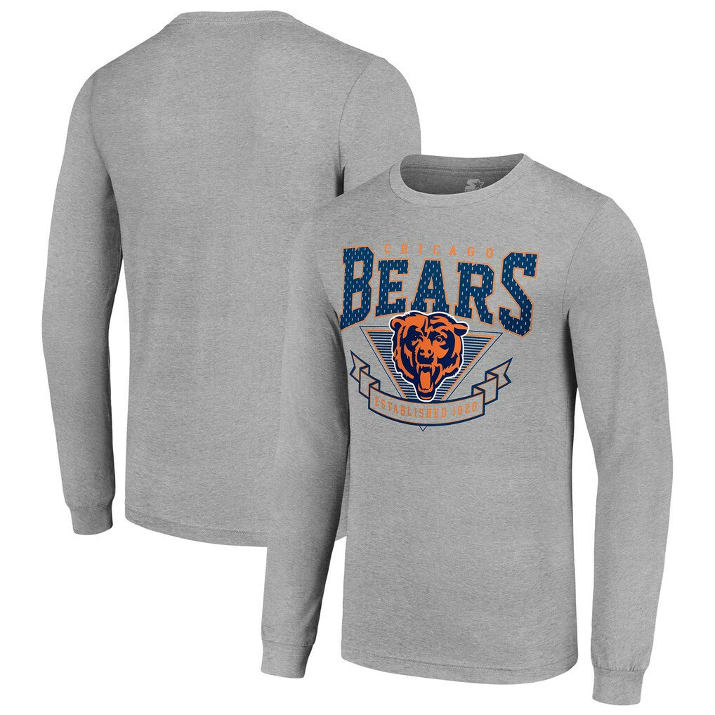 Chicago Bears Starter '80s Inspired Team Logo Long Sleeve T-Shirt - Heather Gray T-shirts
