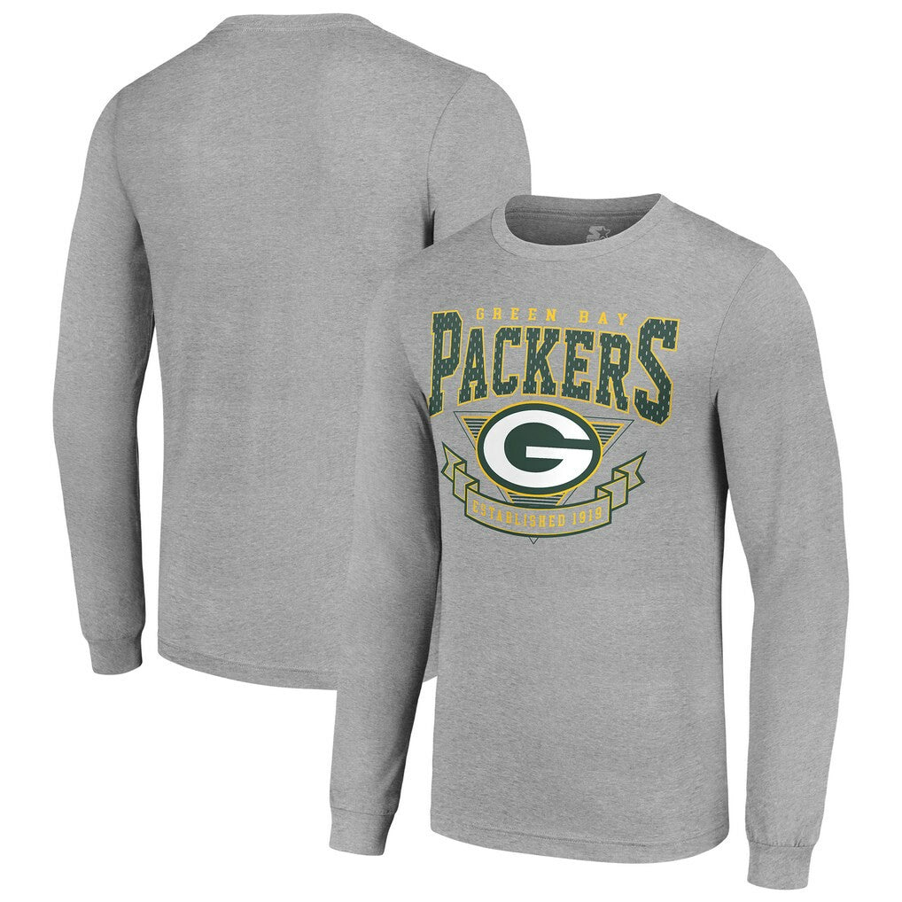 Green Bay Packers Starter '80s Inspired Team Logo Long Sleeve T-Shirt - Heather Gray T-shirts
