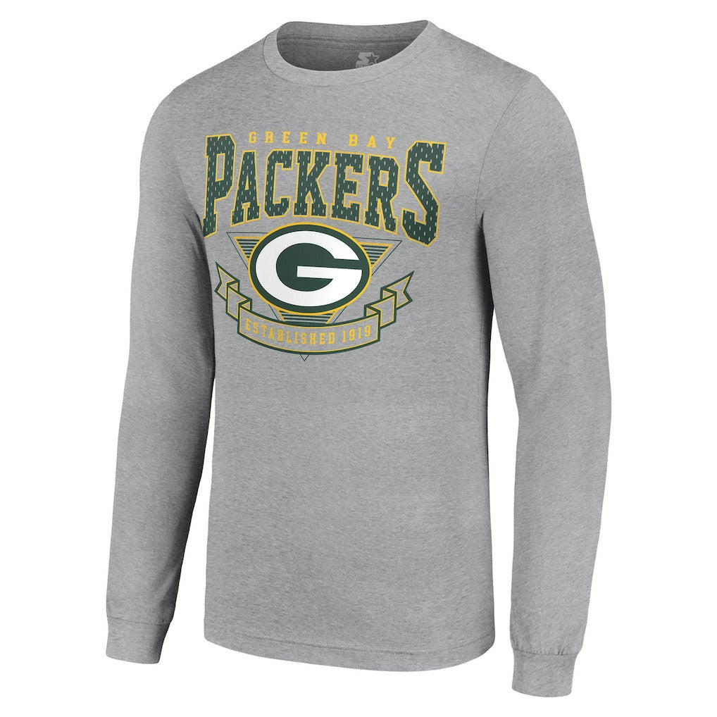 Green Bay Packers Starter '80s Inspired Team Logo Long Sleeve T-Shirt - Heather Gray T-shirts