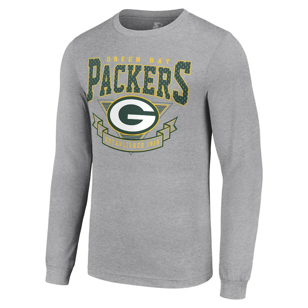 Green Bay Packers Starter '80s Inspired Team Logo Long Sleeve T-Shirt - Heather Gray T-shirts