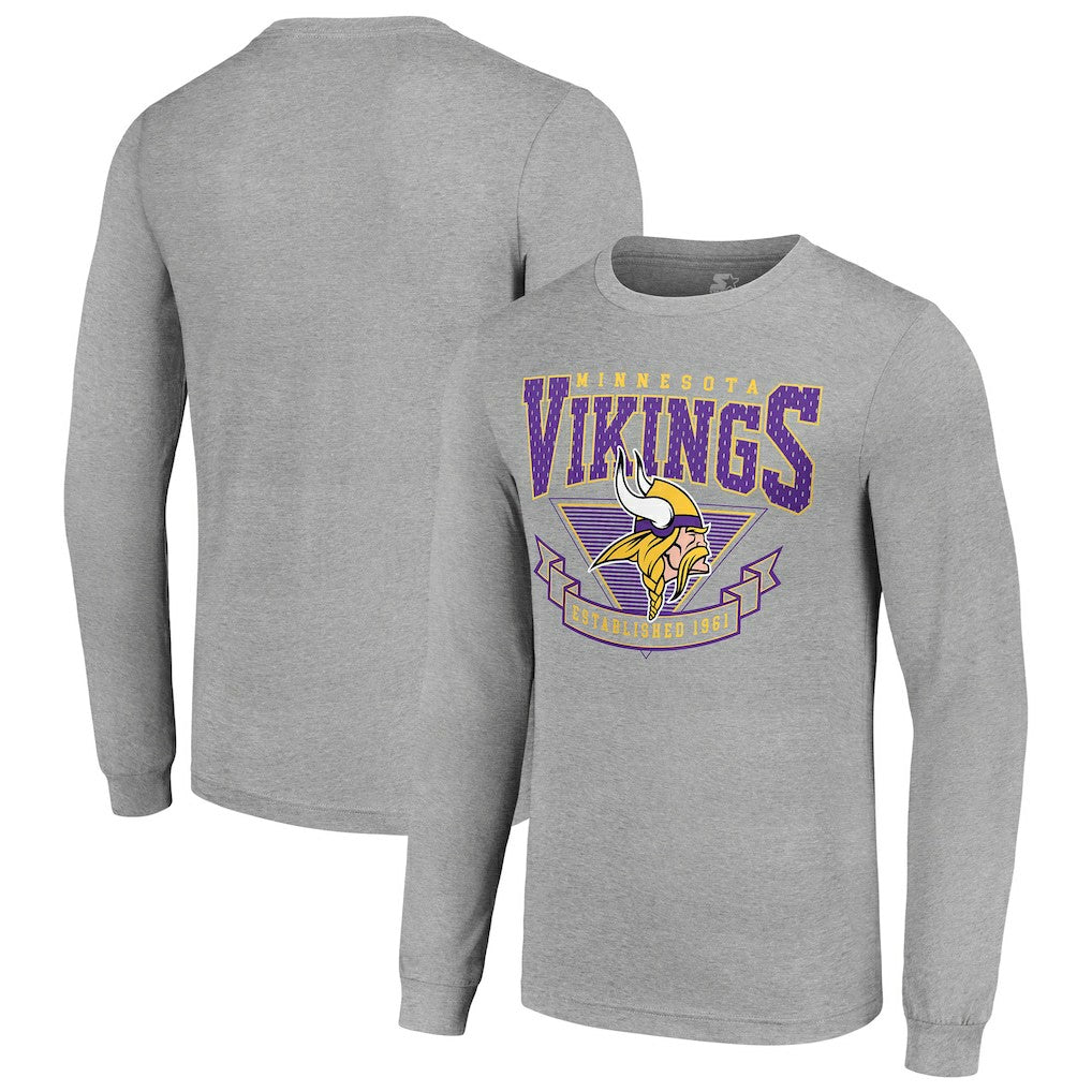 Minnesota Vikings Starter '80s Inspired Team Logo Long Sleeve T-Shirt - Heather Gray T-shirts