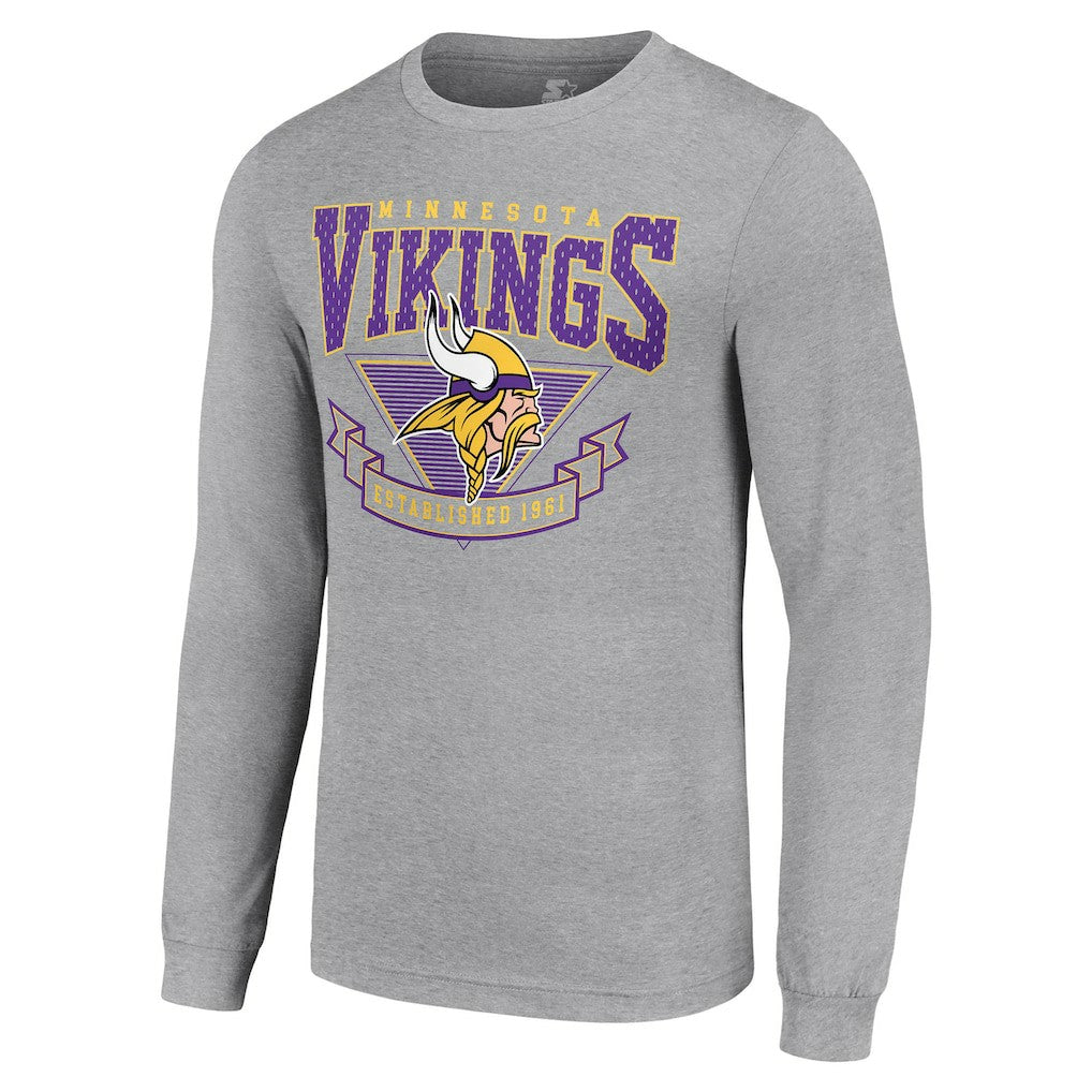 Minnesota Vikings Starter '80s Inspired Team Logo Long Sleeve T-Shirt - Heather Gray T-shirts