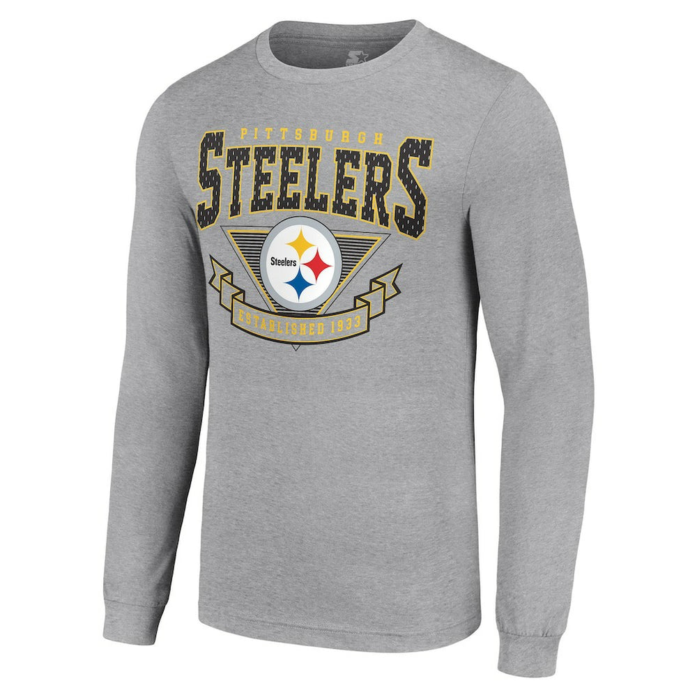 Pittsburgh Steelers Starter '80s Inspired Team Logo Long Sleeve T-Shirt - Heather Gray T-shirts