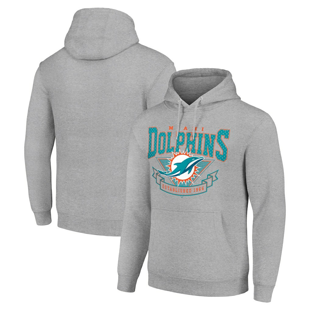 Miami Dolphins Starter ‘80s Inspired Pullover Hoodie - Heather Gray Hoodies