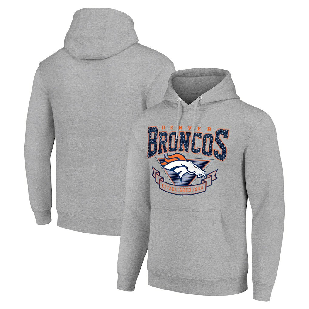 Denver Broncos Starter ‘80s Inspired Pullover Hoodie - Heather Gray Hoodies